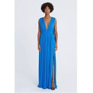 NWT Halston Heritage Ashley Azure Royal Blue Plunge Maxi Dress